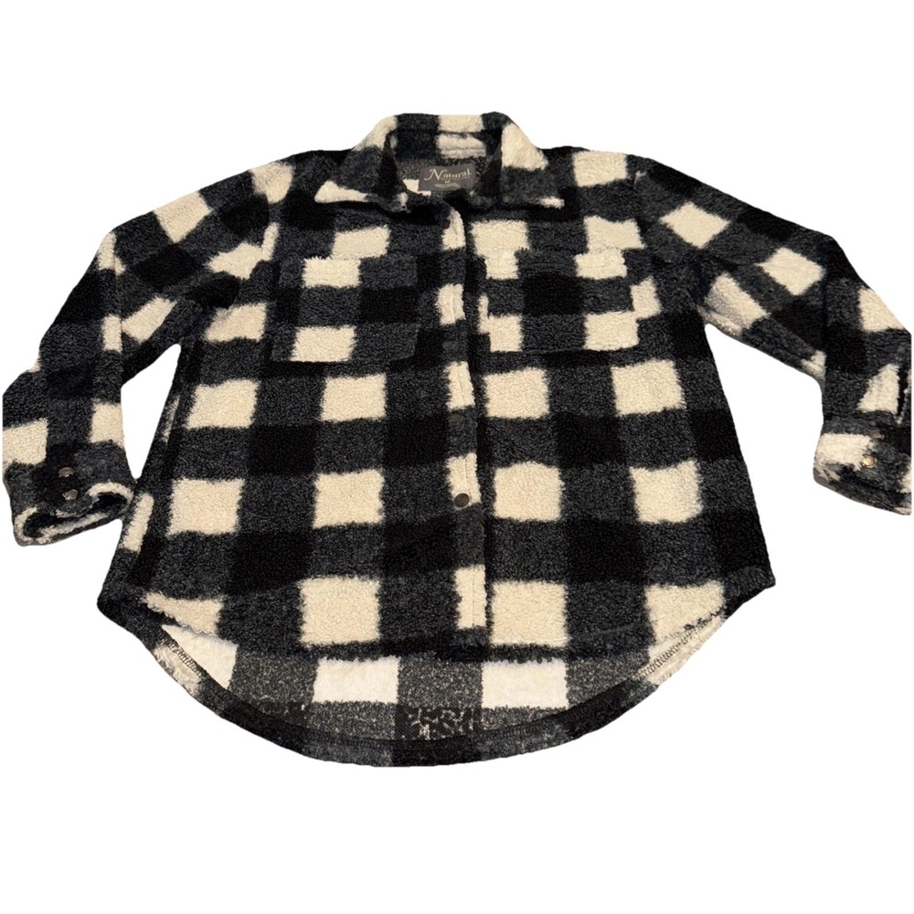 NATURAL REFLECTIONS FUZZY BLACK & WHITE CHECK‎ SHIRT JACKET SNAP MEDIUM